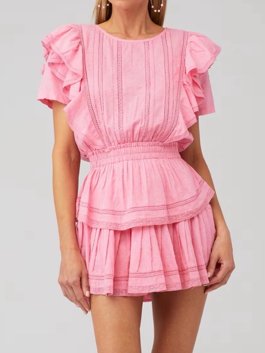 Loveshackfancy Natasha Heritage Pink Eyelet Tiered Mini Dress